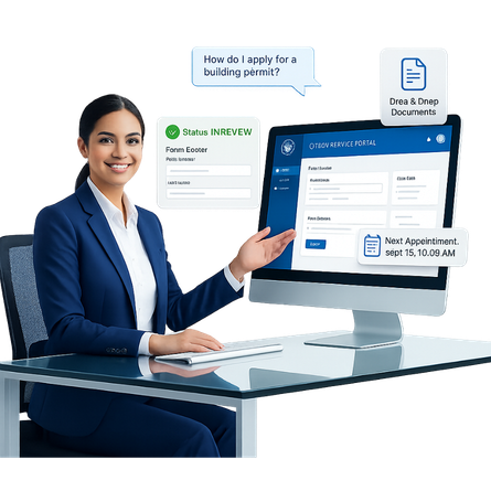 Public service support chatbot templates for WhatsApp, web, and multiple channels