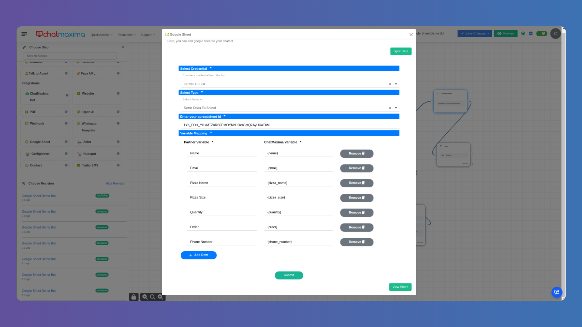 Step 5 Google Sheet Integration