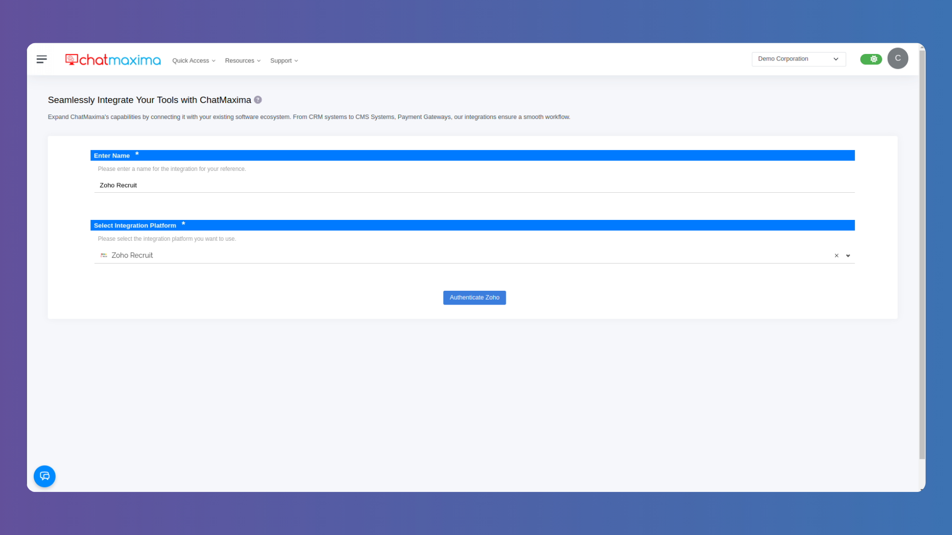 Step 3 Zoho Recruit Integration