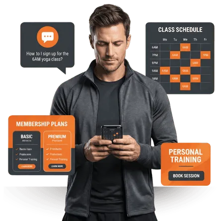 Fitness chatbot templates for class booking, membership management, and workout delivery