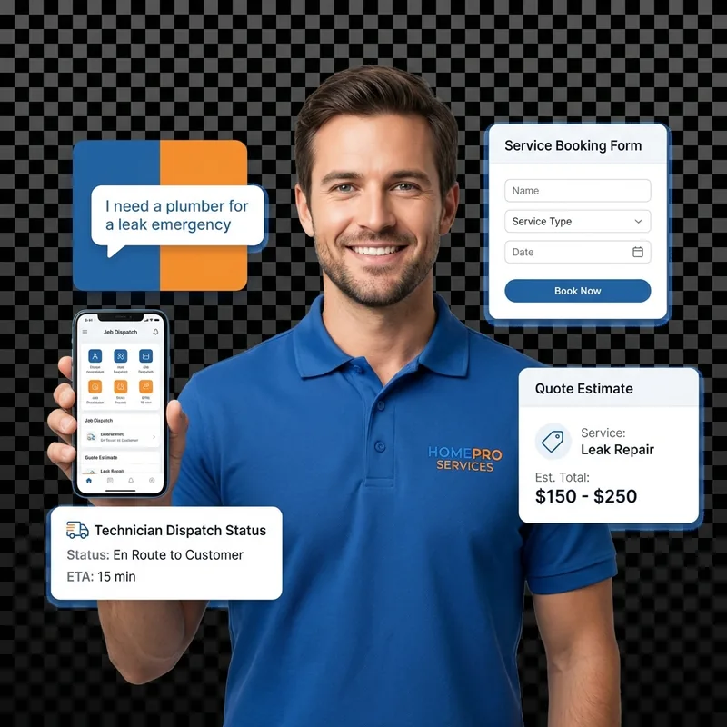 Home services chatbot templates for bookings, quotes, dispatch, and review collection